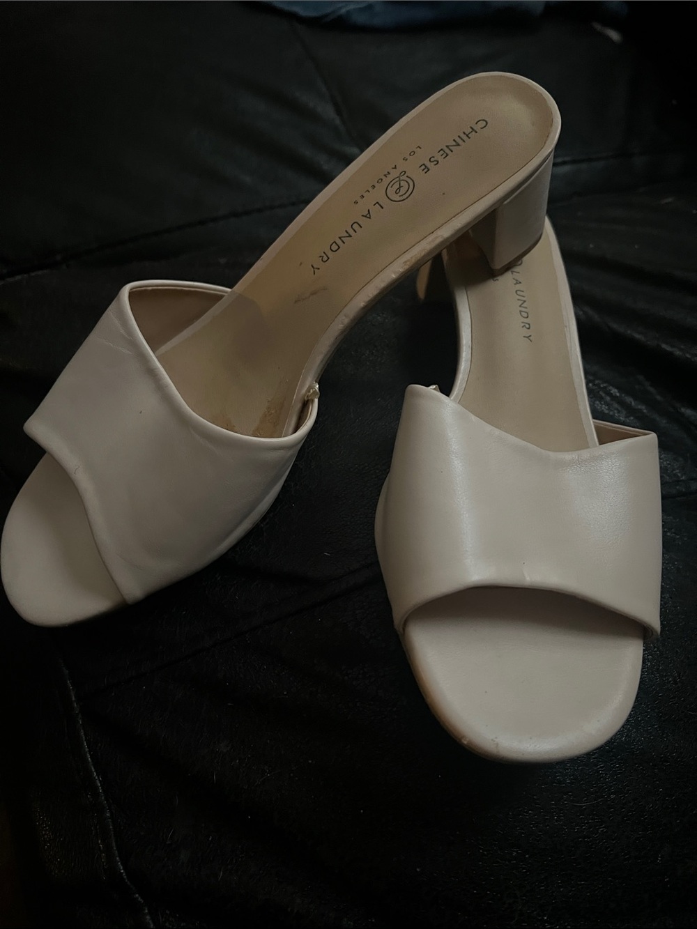 Chinese Laundry Cream Open-Toe Block Heel Mules